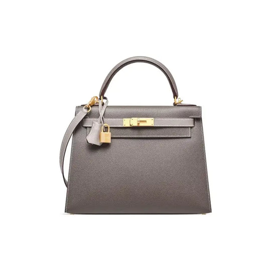 HERMES Kelly Bag Epsom Leather handbag in tin gray with gold hardware stylish luxury bag for women timeless fashion accessory
