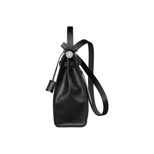 Hermes Herbag 39 handbag in shiny black leather, stylish and versatile designer handbag for women, ideal everyday bag