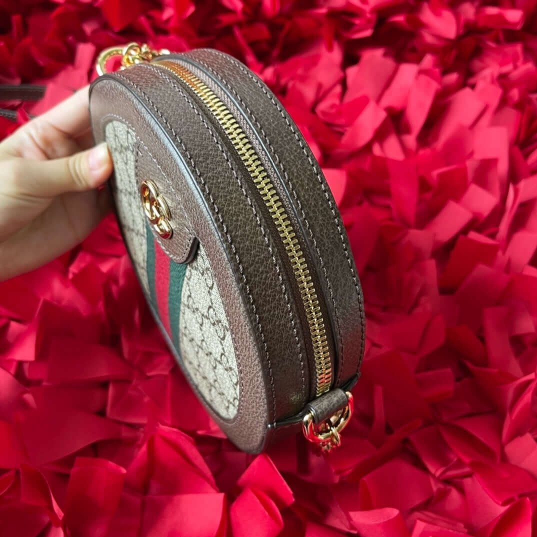 GG Supreme Monogram Web Mini Ophidia Round Shoulder Bag Brown