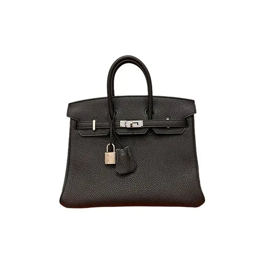 HERMES Birkin 25 black togo leather handbag with silver hardware a luxury bag for women known for high quality and timeless style.