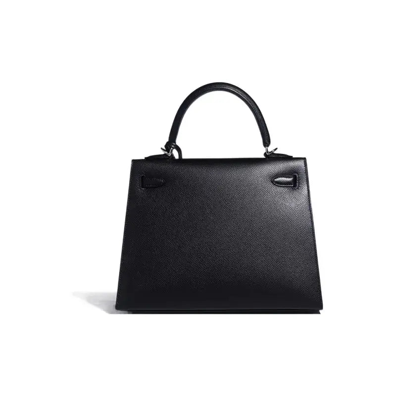 Hermes Kelly 25 black leather handbag with silver hardware, a luxury bag for women, perfect for timeless elegance.