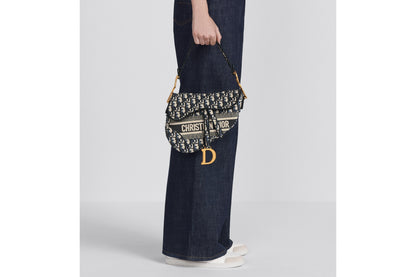 Dior Saddle Bag Blue Dior Oblique Embroidery