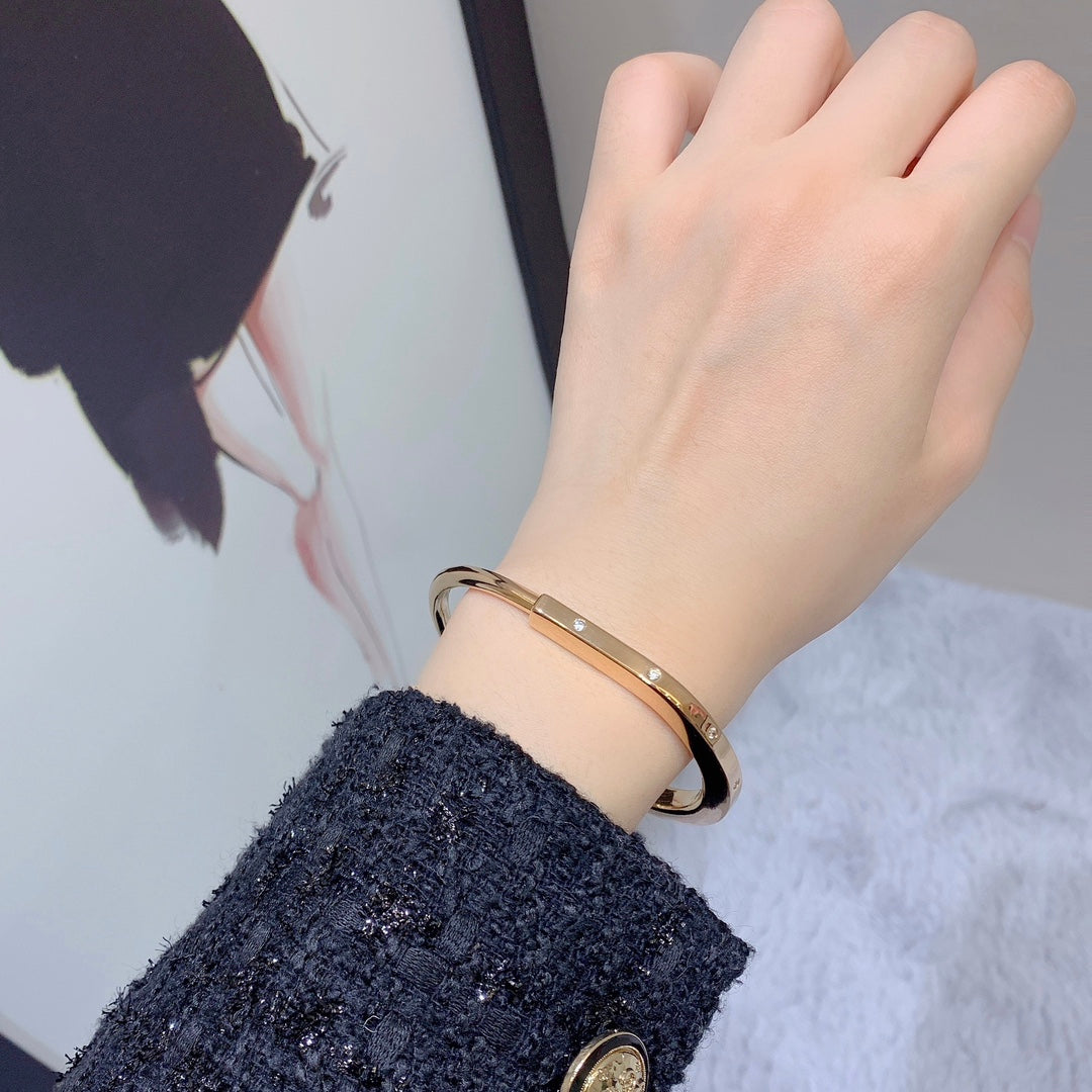 Tiffany lock bangle bracelet gold with zircon