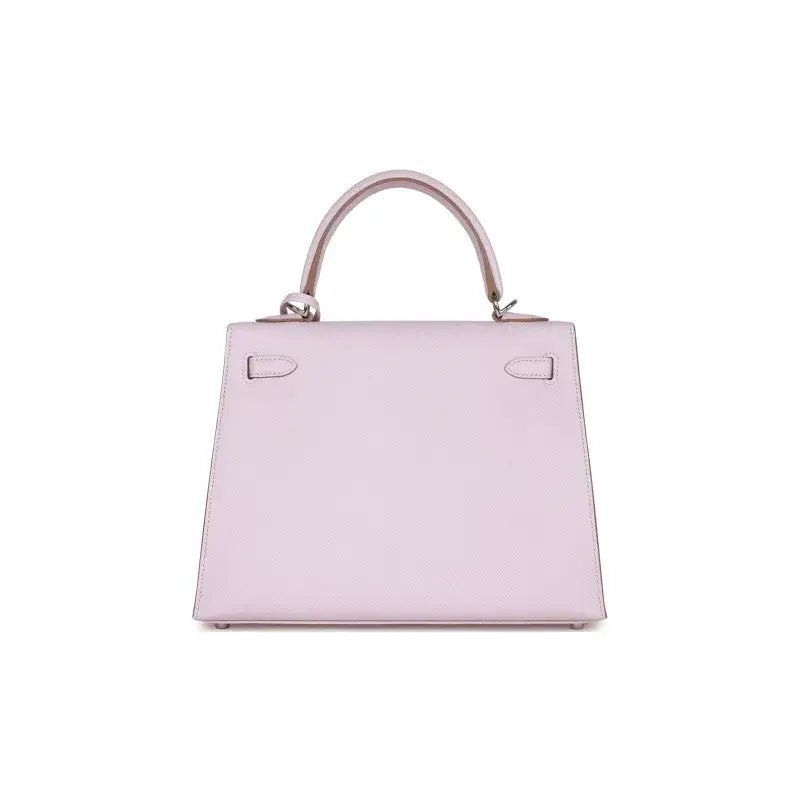HERMES Kelly Bag in mauve pale purple Epsom leather, luxury handbag for women, elegant and timeless fashion accessory.