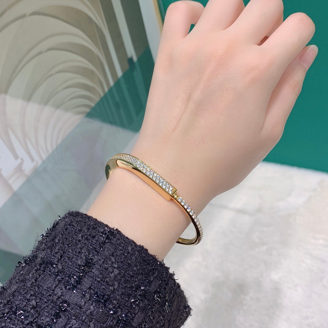 Tiffany lock bangle bracelet gold with zircon