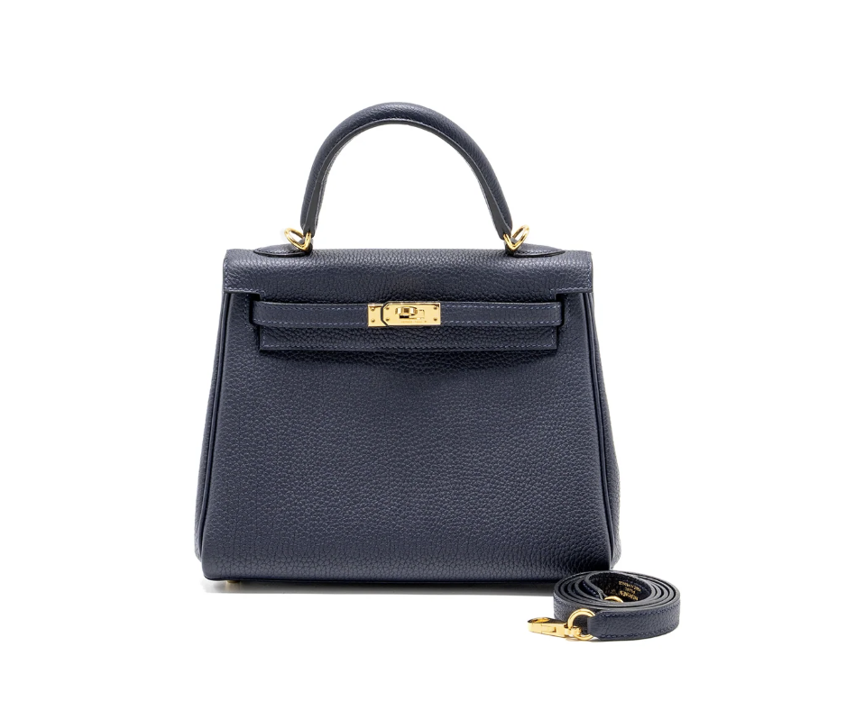 HERMES Kelly 25 navy blue Togo leather Bag Handbag (20,25,28,32) gold hardware