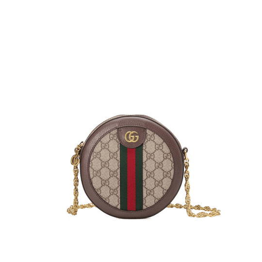 GG Supreme Monogram Web Mini Ophidia Round Shoulder Bag Brown