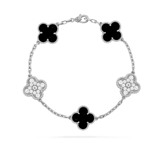 Vintage Alhambra Bracelet, 5 Motifs white gold platted