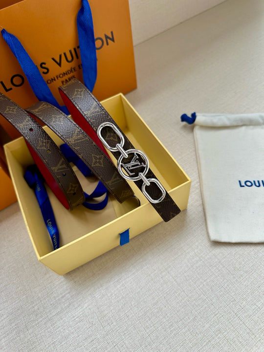 Lv belt two sides 3cm red silver hardware