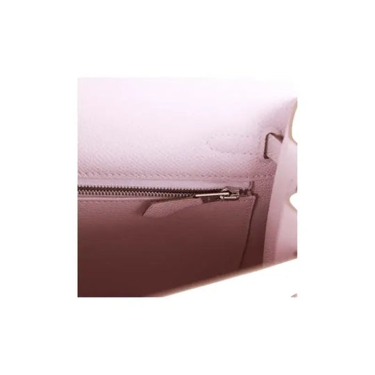 interior view of HERMES Kelly Bag Epsom leather handbag in mauve with zipper pocket, a stylish and elegant everyday bag for women