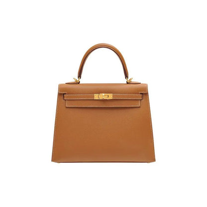 HERMES Kelly 25 Bag Epsom Leather Handbag (20,25,28,32) cow brown gold hardware