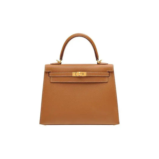 HERMES Kelly Bag in cow brown Epsom leather with gold hardware, a perfect luxury bag for women and timeless fashion accessory.