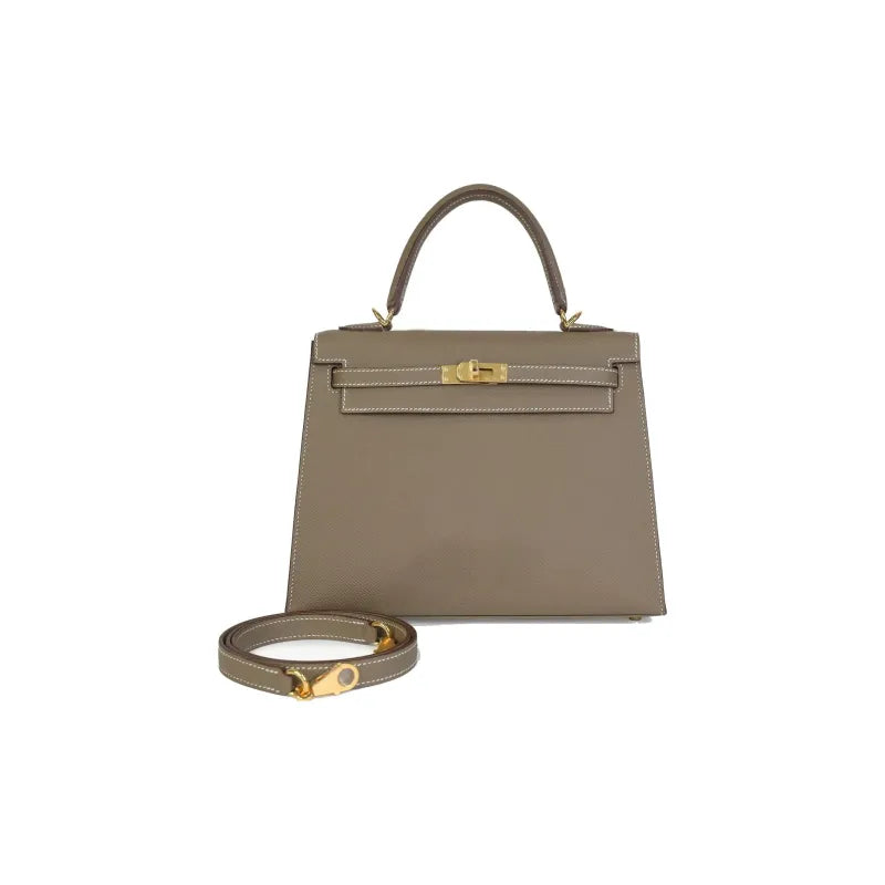 HERMES Kelly 25 Bag Epsom Leather Handbag (20,25,28,32) elephant gray gold hardware