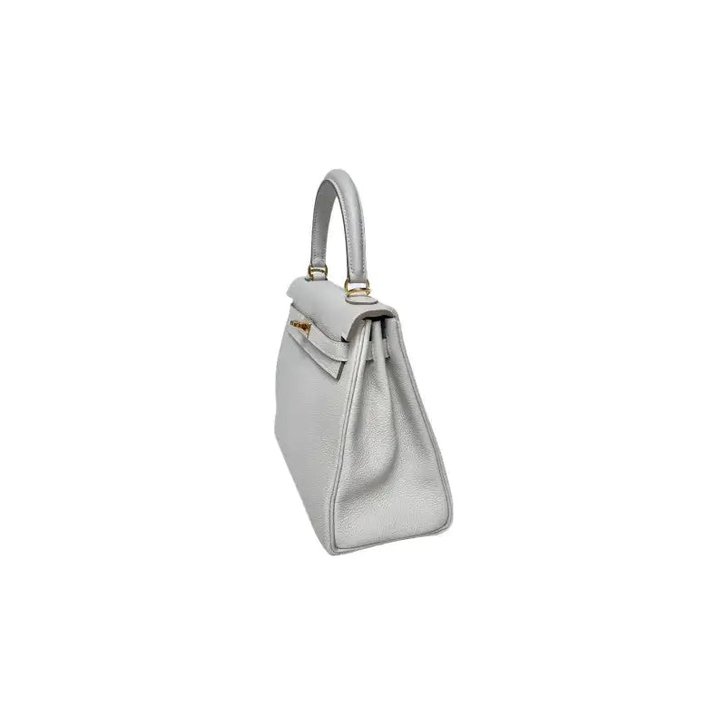 HERMES Kelly 25 cream gray Togo leather bag showcasing elegant design, high quality craftsmanship, and perfect for trendy handbag 2025.