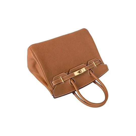 HERMES Birkin 25 brown togo leather handbag with gold hardware, a stylish luxury bag for women and timeless fashion accessory.