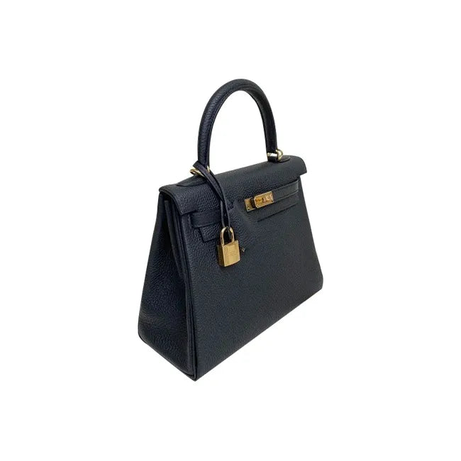 HERMES Kelly 25  navy blue Togo leather Bag Handbag (20,25,28,32) gold hardware