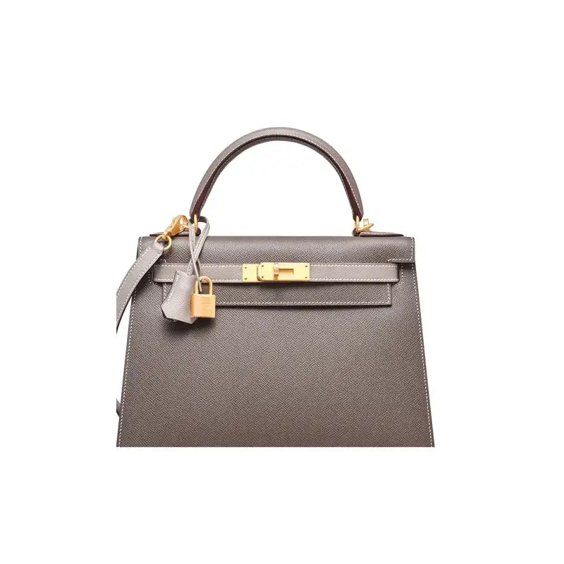 HERMES Kelly Bag in tin gray Epsom leather with gold hardware, an elegant luxury bag for women, perfect gift idea for her.