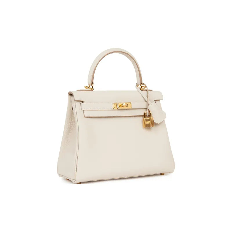 HERMES Kelly 25 cream Togo leather Bag Handbag (20,25,28,32)