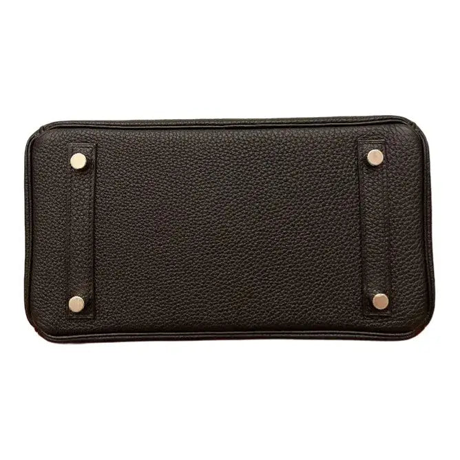 Black leather handbag base with silver hardware, designed for luxury bag enthusiasts, ensuring durability and elegance.