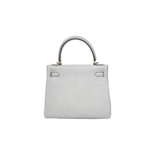 HERMES Kelly 25 cream gray Togo leather designer handbag luxury bag for women, sophisticated and stylish fashion accessory.