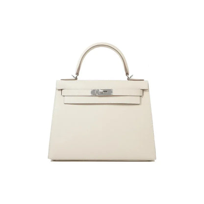 HERMES Kelly 25 Bag Epsom Leather Handbag (20,25,28,32) Milkshake White  silver hardware