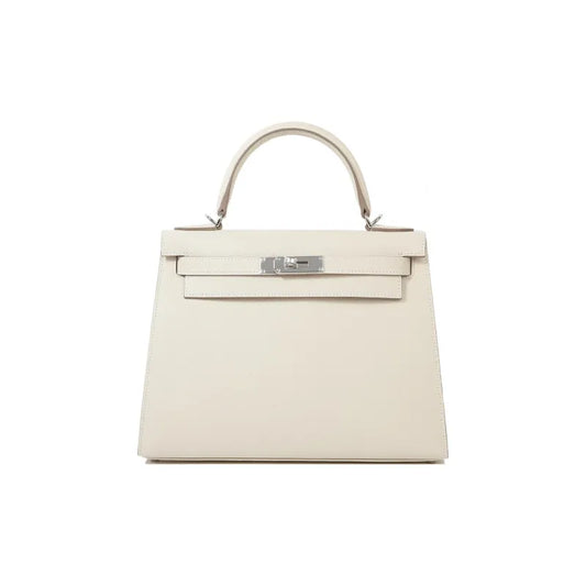 HERMES Kelly 25 Bag Epsom Leather Handbag (20,25,28,32) Milkshake White  silver hardware