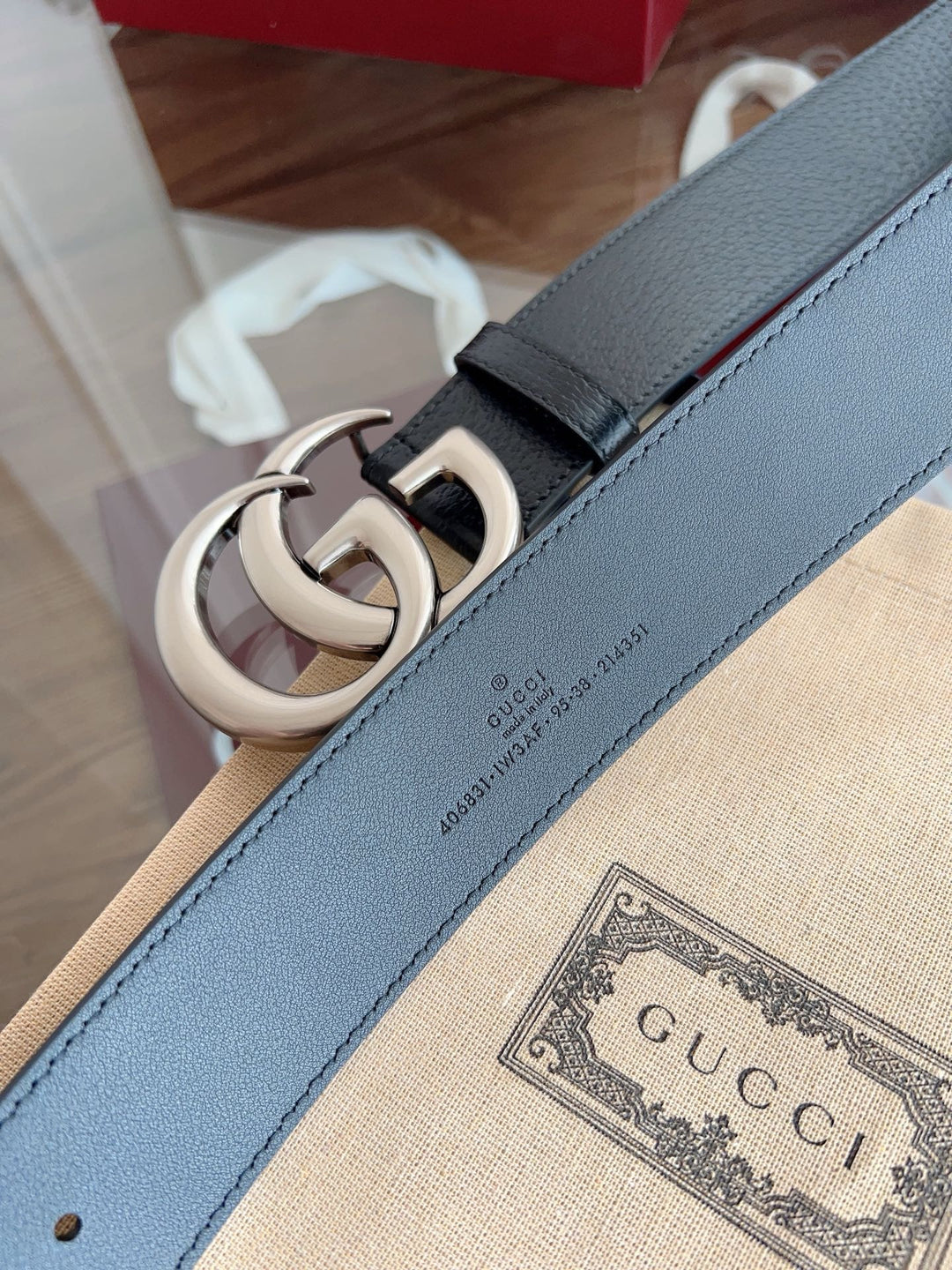 GG belt black and silver hardware