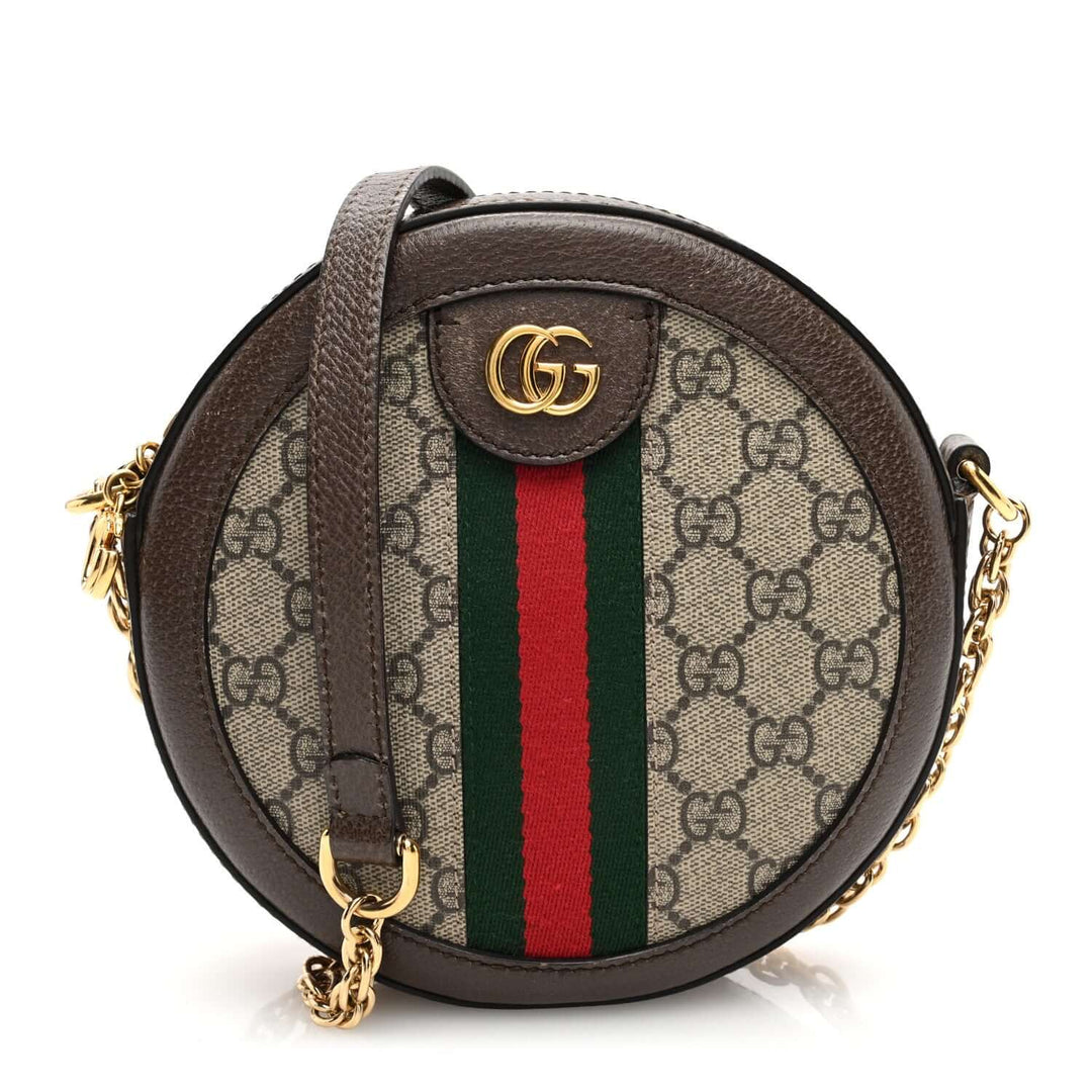 GG Supreme Monogram Web Mini Ophidia Round Shoulder Bag Brown