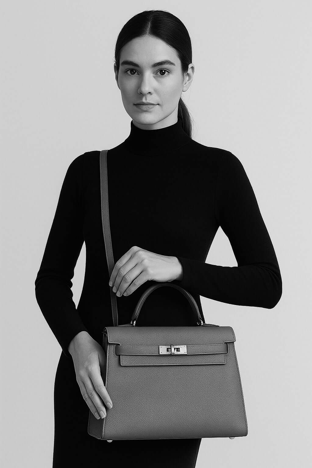 Hermes Kelly Bag Epsom Leather Handbag in navy with silver hardware, stylish and elegant luxury bag for women.