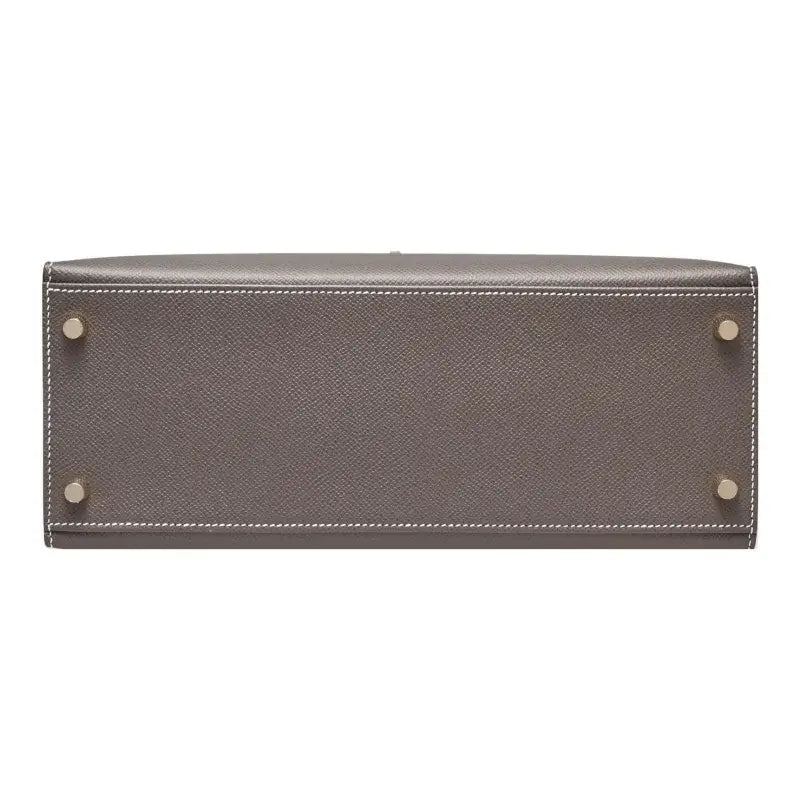 Hermes Kelly Bag tin gray Epsom leather base featuring golden hardware, a luxury bag for women, elegant and high quality.