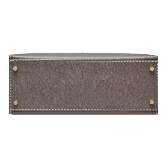 Hermes Kelly Bag tin gray Epsom leather base featuring golden hardware, a luxury bag for women, elegant and high quality.