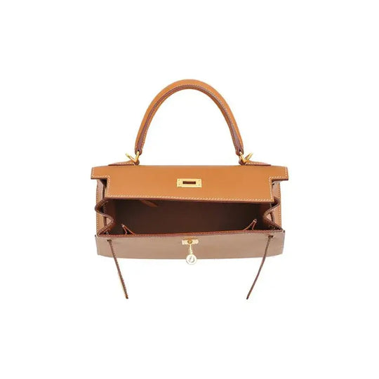 Hermes Kelly bag in cow brown Epsom leather, showcasing spacious interior, luxury bag for women, stylish everyday handbag, high quality.