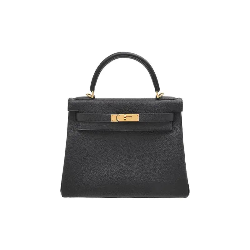 HERMES Kelly 25 black Togo leather handbag showcasing luxury, timeless design, ideal for stylish women seeking high quality fashion accessories.