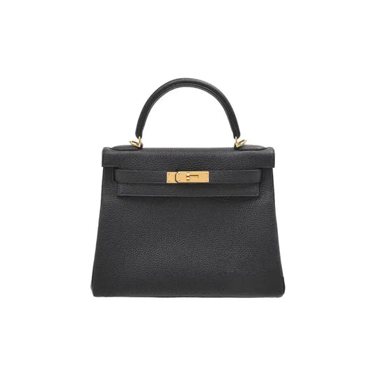 HERMES Kelly 25 black Togo leather handbag showcasing luxury, timeless design, ideal for stylish women seeking high quality fashion accessories.