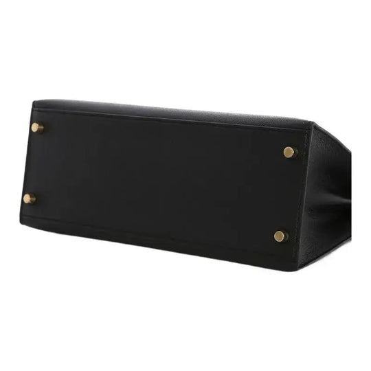 Hermès Kelly 25 black leather handbag base with gold hardware, showcasing high quality and timeless design for stylish women.