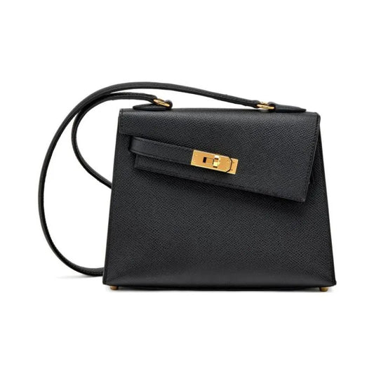 HERMES Kelly en Desordre Bag Epsom Leather Handbag (20,25,28) black gold hardware