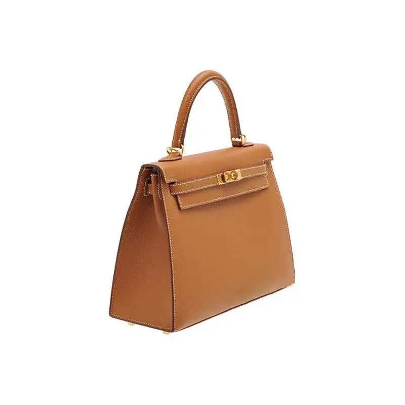 HERMES Kelly Bag in cow brown Epsom leather with gold hardware, an elegant designer handbag ideal for everyday wear and timeless fashion.