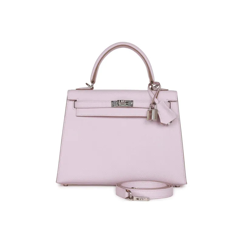 HERMES Kelly 25 Bag Epsom Leather Handbag (20,25,28,32) Mauve Pale Dream Purple  silver hardware