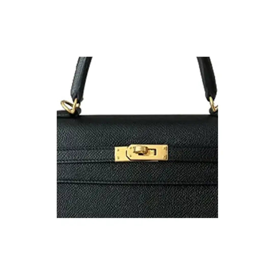 Hermès Kelly 25 luxury bag for women in black Epsom leather with gold hardware, an iconic and timeless designer handbag.