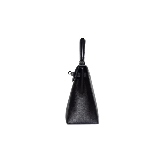 Hermès Kelly 25 black leather handbag with silver hardware, a luxury bag for women known for its elegance and timeless design.
