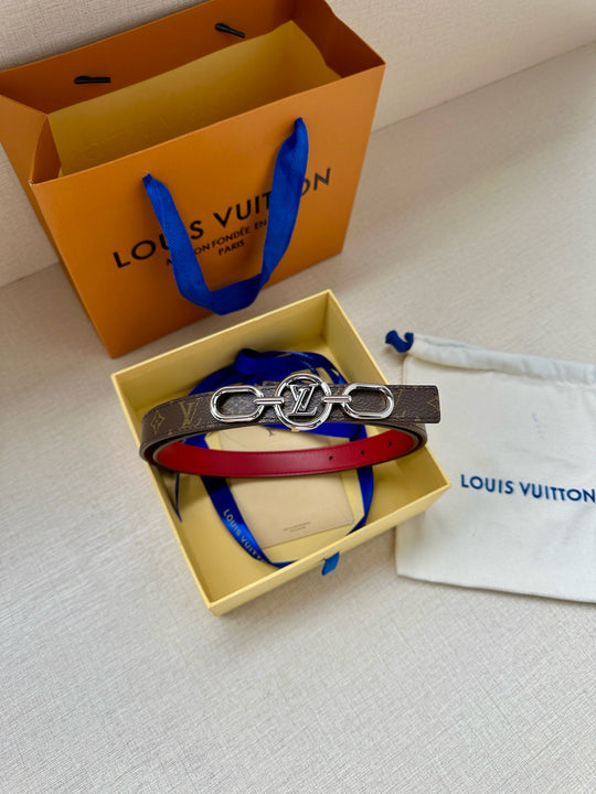 Lv belt two sides 3cm red silver hardware