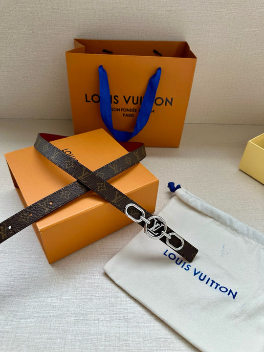 Lv belt two sides 3cm red silver hardware