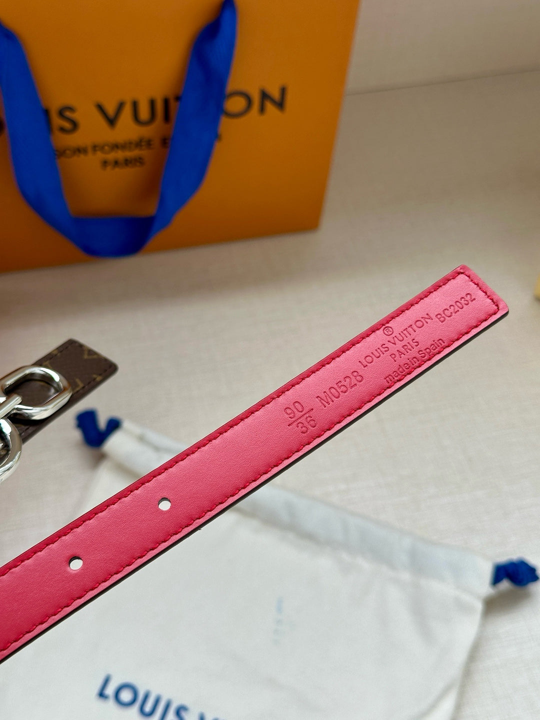 Lv belt two sides 3cm red silver hardware