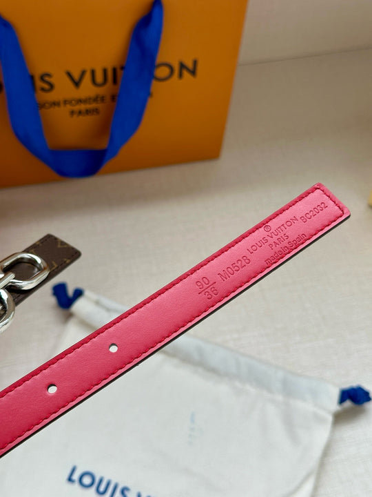 Lv belt two sides 3cm red silver hardware