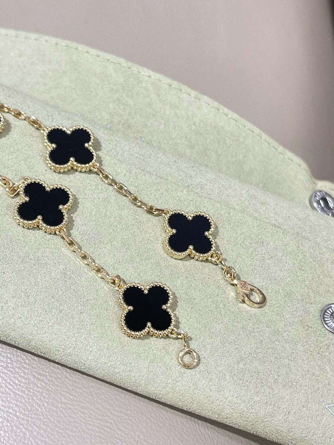 Vintage Alhambra Bracelet, 5 Motifs 18K Gold-Plated Finish black