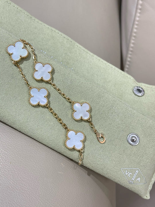 Vintage Alhambra Bracelet, 5 Motifs gold white
