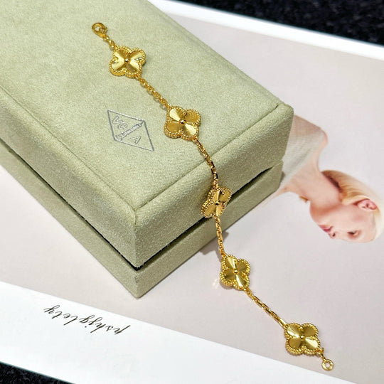 Vintage Alhambra Bracelet, 5 Motifs yellow 18K gold platted