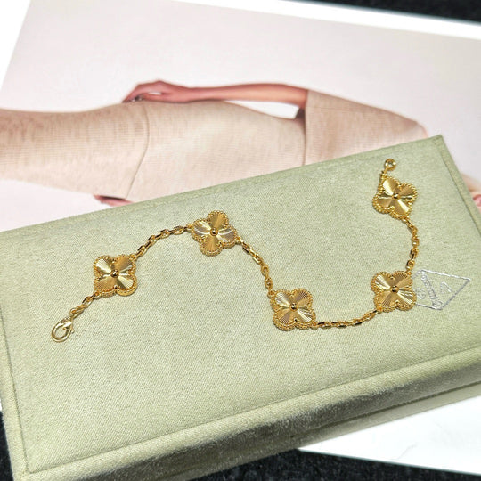 Vintage Alhambra Bracelet, 5 Motifs yellow 18K gold platted