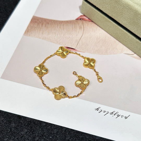 Vintage Alhambra Bracelet, 5 Motifs yellow 18K gold platted
