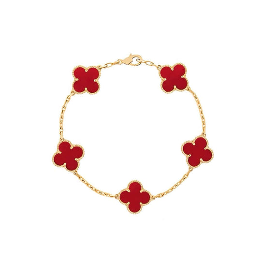 Vintage Alhambra Bracelet, 5 Motifs 18K Gold-Plated Finish red